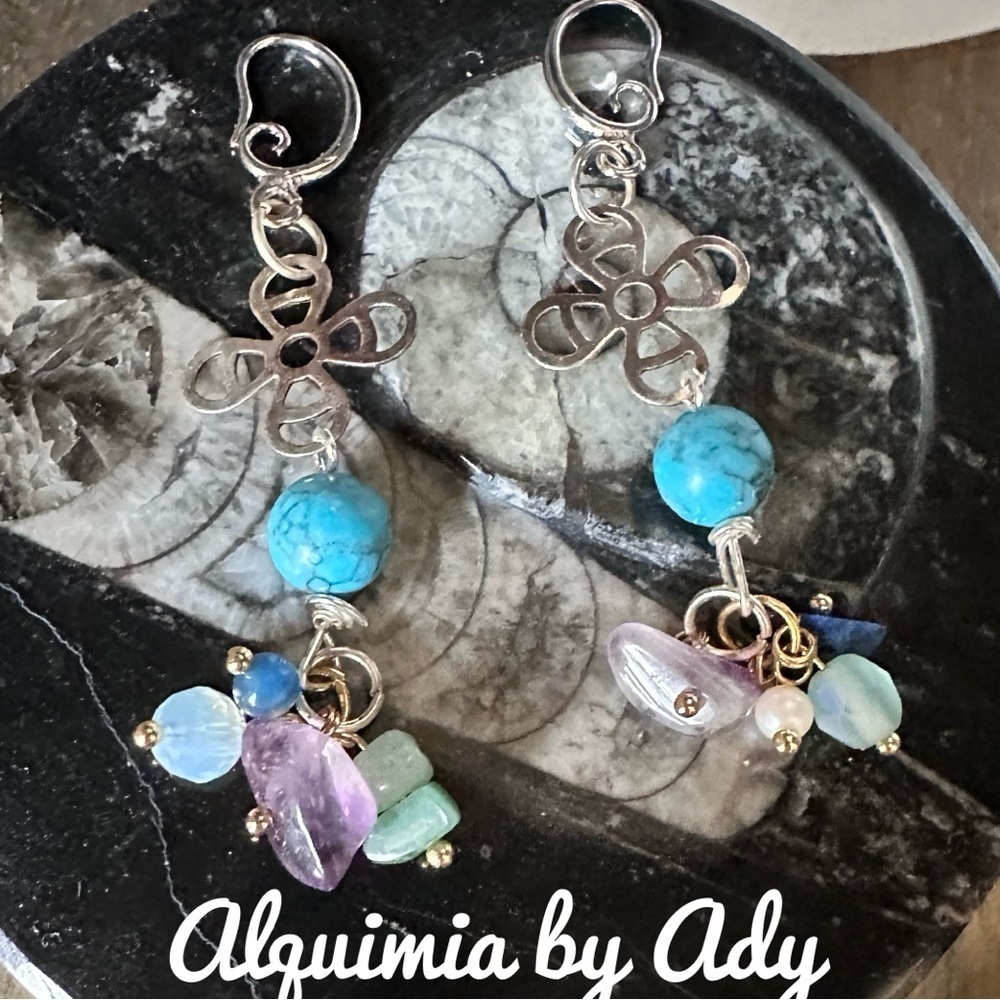 Artisan Silver Earrings with Colorful Gemstones